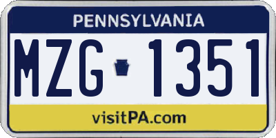 PA license plate MZG1351