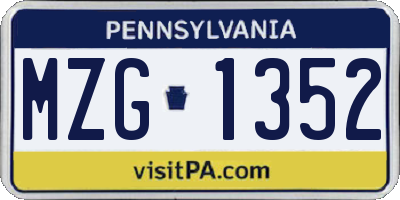 PA license plate MZG1352