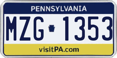PA license plate MZG1353