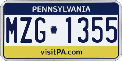 PA license plate MZG1355