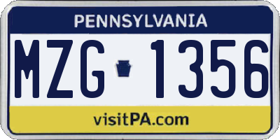 PA license plate MZG1356