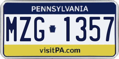 PA license plate MZG1357