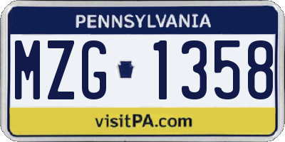 PA license plate MZG1358