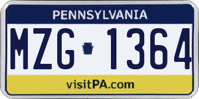 PA license plate MZG1364