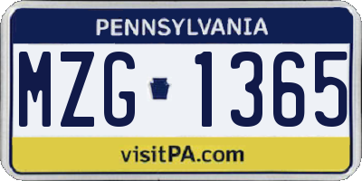 PA license plate MZG1365