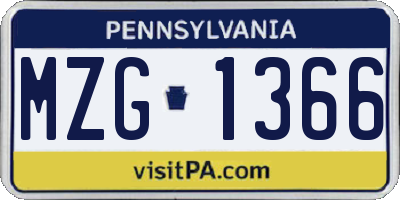 PA license plate MZG1366