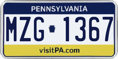 PA license plate MZG1367