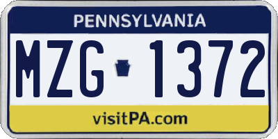 PA license plate MZG1372