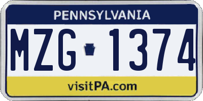 PA license plate MZG1374