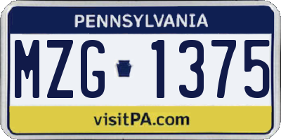 PA license plate MZG1375