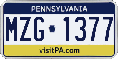PA license plate MZG1377