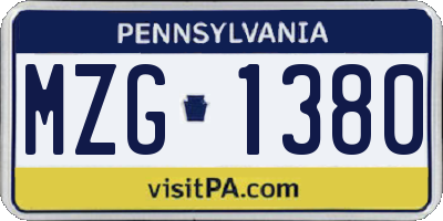 PA license plate MZG1380