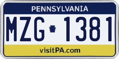 PA license plate MZG1381