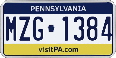PA license plate MZG1384