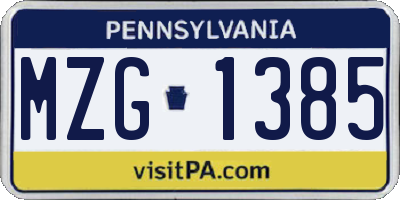 PA license plate MZG1385