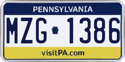 PA license plate MZG1386