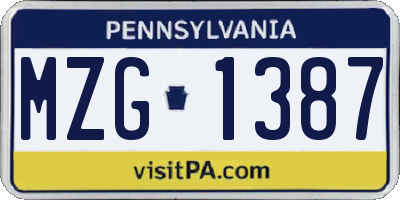 PA license plate MZG1387