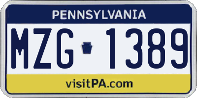 PA license plate MZG1389