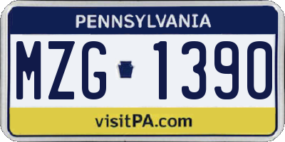 PA license plate MZG1390