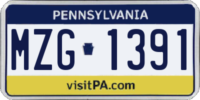 PA license plate MZG1391