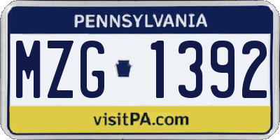 PA license plate MZG1392