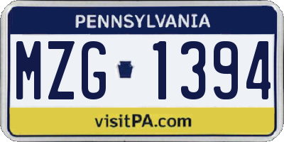 PA license plate MZG1394
