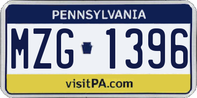 PA license plate MZG1396