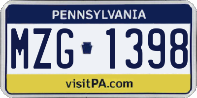 PA license plate MZG1398