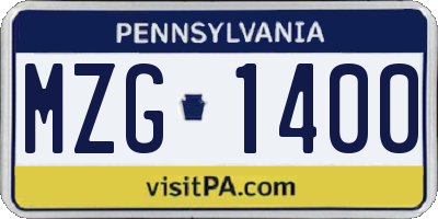 PA license plate MZG1400