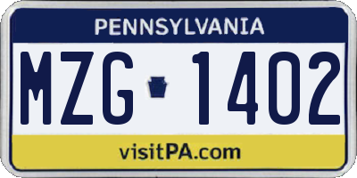 PA license plate MZG1402