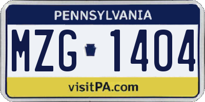 PA license plate MZG1404