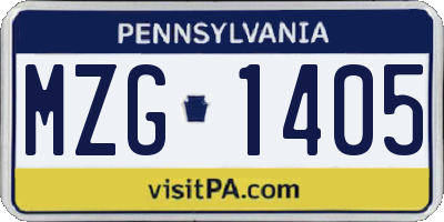 PA license plate MZG1405