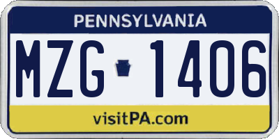 PA license plate MZG1406