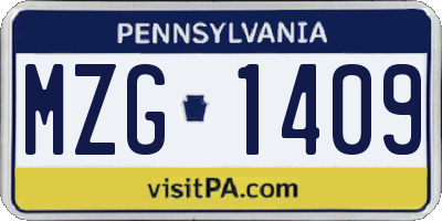 PA license plate MZG1409