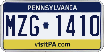 PA license plate MZG1410