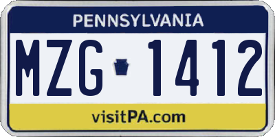 PA license plate MZG1412