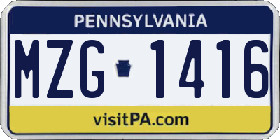 PA license plate MZG1416
