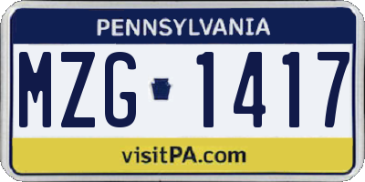 PA license plate MZG1417