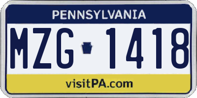 PA license plate MZG1418