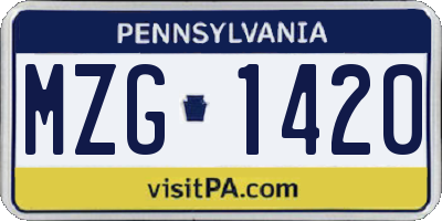 PA license plate MZG1420