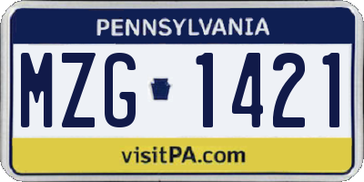 PA license plate MZG1421