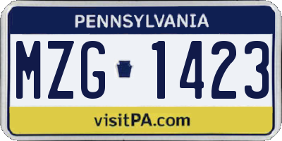 PA license plate MZG1423