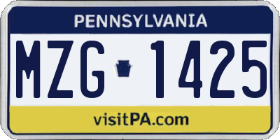 PA license plate MZG1425