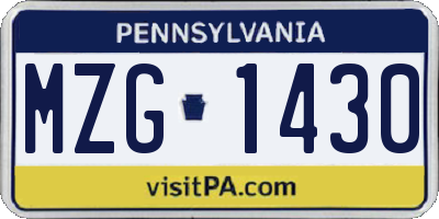 PA license plate MZG1430