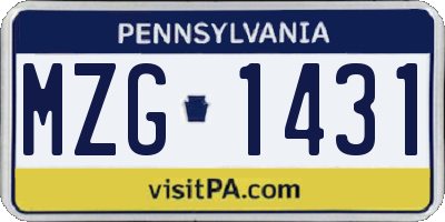 PA license plate MZG1431