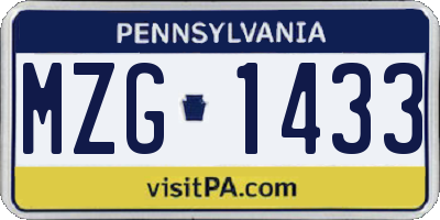 PA license plate MZG1433