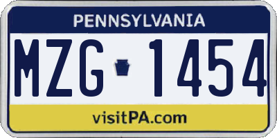 PA license plate MZG1454