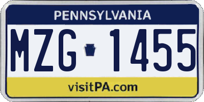 PA license plate MZG1455