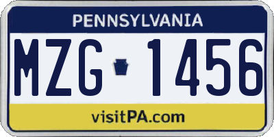 PA license plate MZG1456