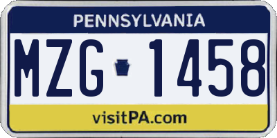 PA license plate MZG1458